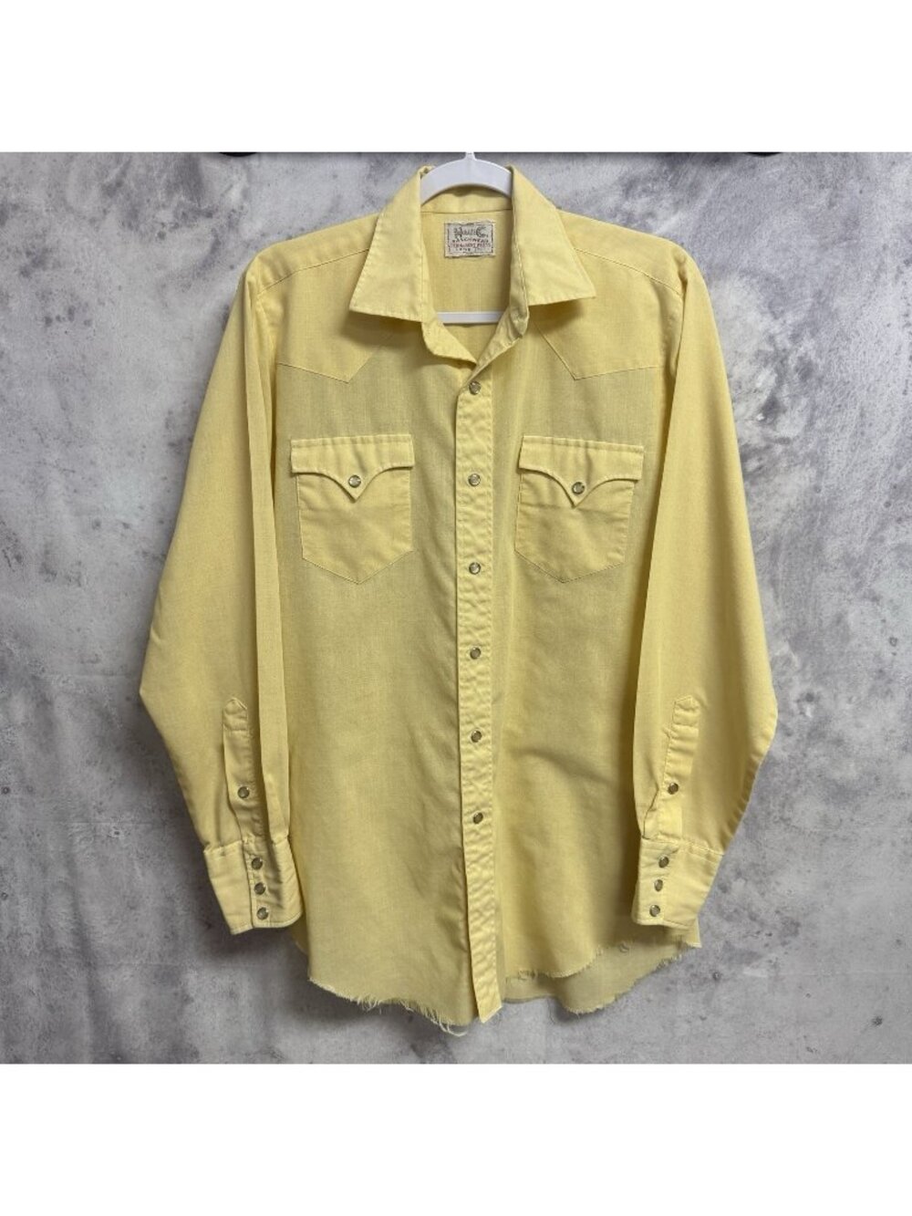 VTG H Bar C Ranchwear Yellow Long Sleeve Shirt Pearl Snap Permanent Press M/L